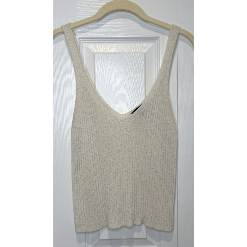 Womens‎ Dainty Ribbed Knit Tank Top Size S Y2K Coquette Parisian Capsule Neutral